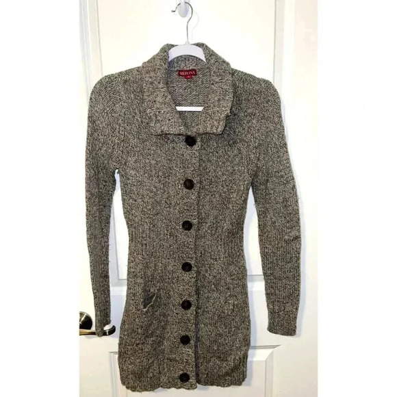 VTG Merona Wool blend Fitted Button up Long Cardigan Sweater Size S Y2K Gray - Picture 1 of 7